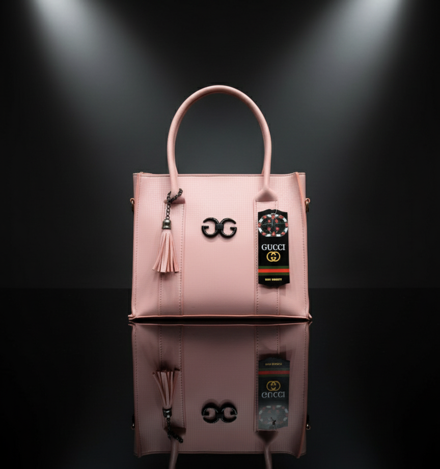 Chic Blush Pink GG-Style Tote with Tassel Charm